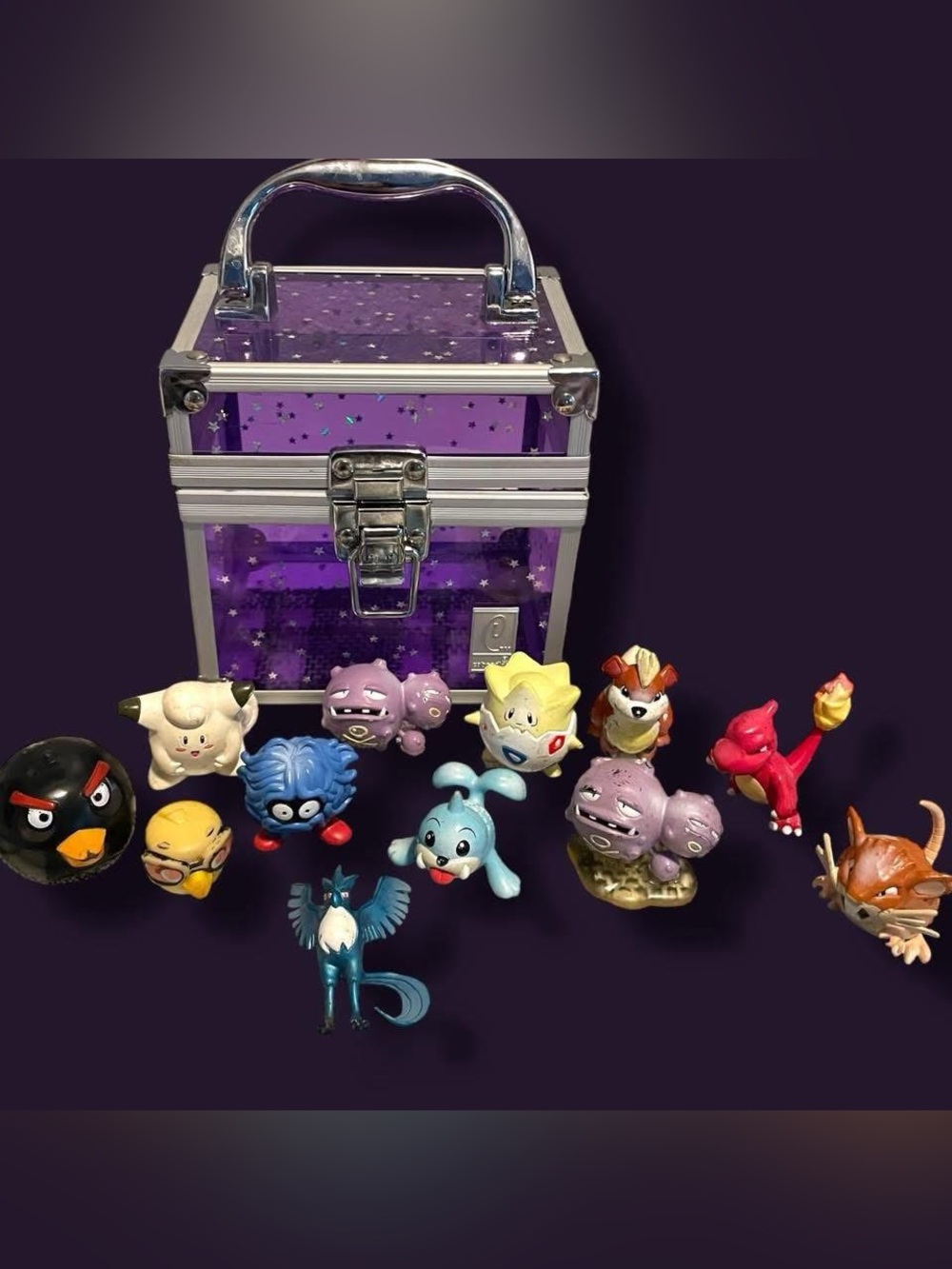 Vintage 90s TOMY Pokemon PVC Mini Figure Lot of 11 w/ Clear Purple Case